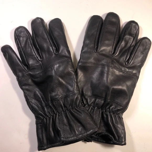 Mens Black Leather Winter Gloves - Picture 1 of 5